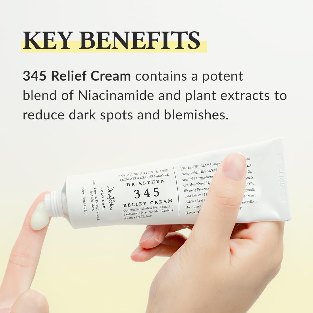 Dr.Althea 345 Relief Cream | Daily Face Moisturizer | Blemish Relief Care | Soothing Recovery & Moisture with Niacinamide, Panthenol | Korean Vegan Skincare for All Skin Types