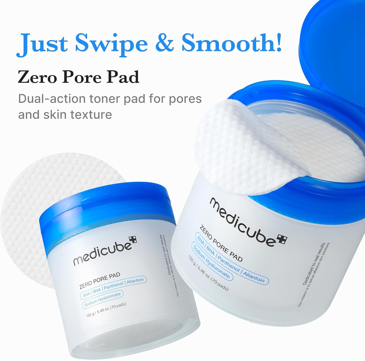 Medicube Zero Pore Pads 2.0 — dual-textured toner pads with AHA + BHA to exfoliate, unclog pores, and smooth skin. Gentle, effective, Korean skincare staple.