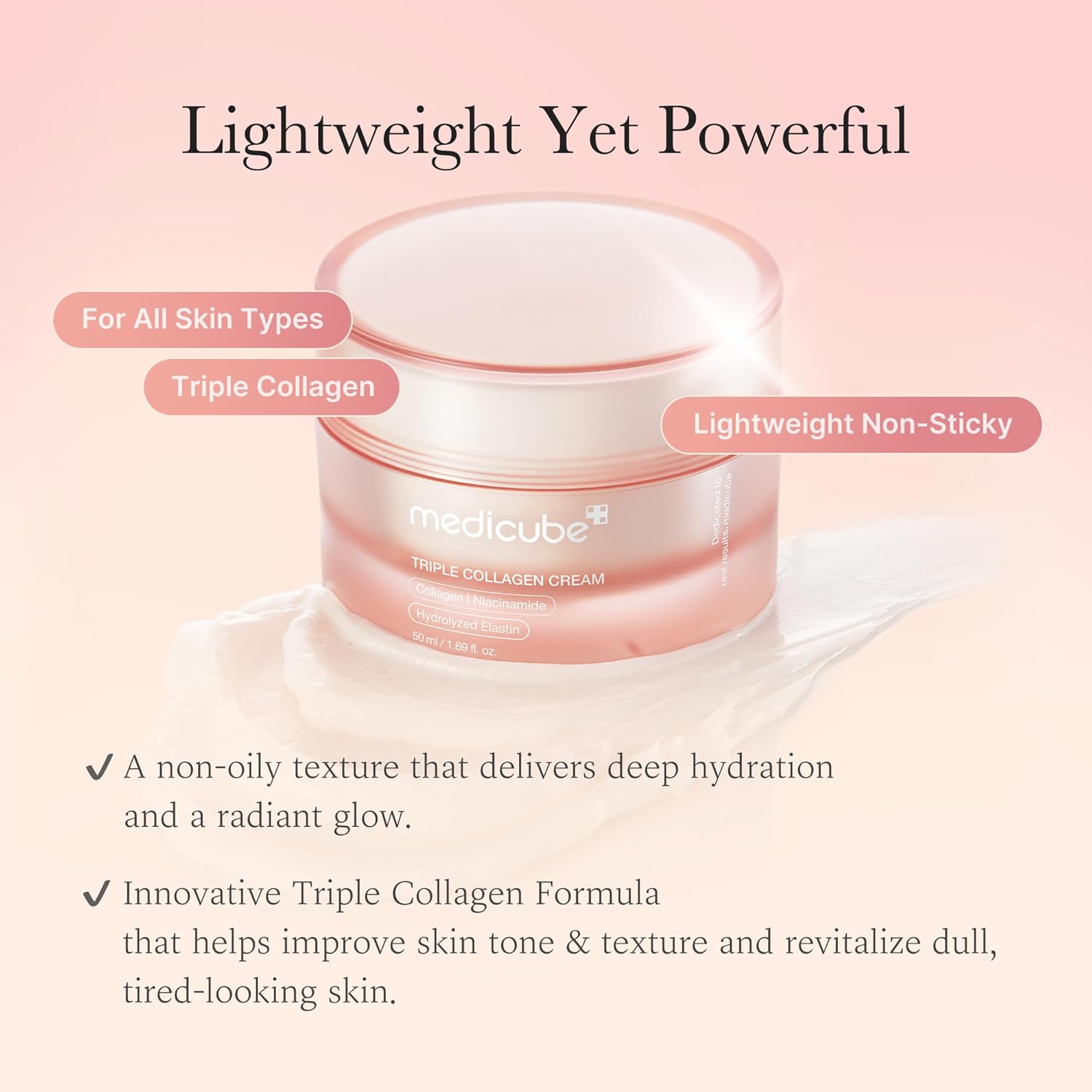 Medicube Triple Collagen Cream — deep hydration + firming with collagen, hyaluronic acid, and elastin for smoother, bouncy skin